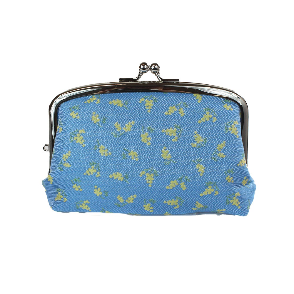 がま口 財布 / モチーフジャガード4.7親子 ミモザブルー｜京都のがま口