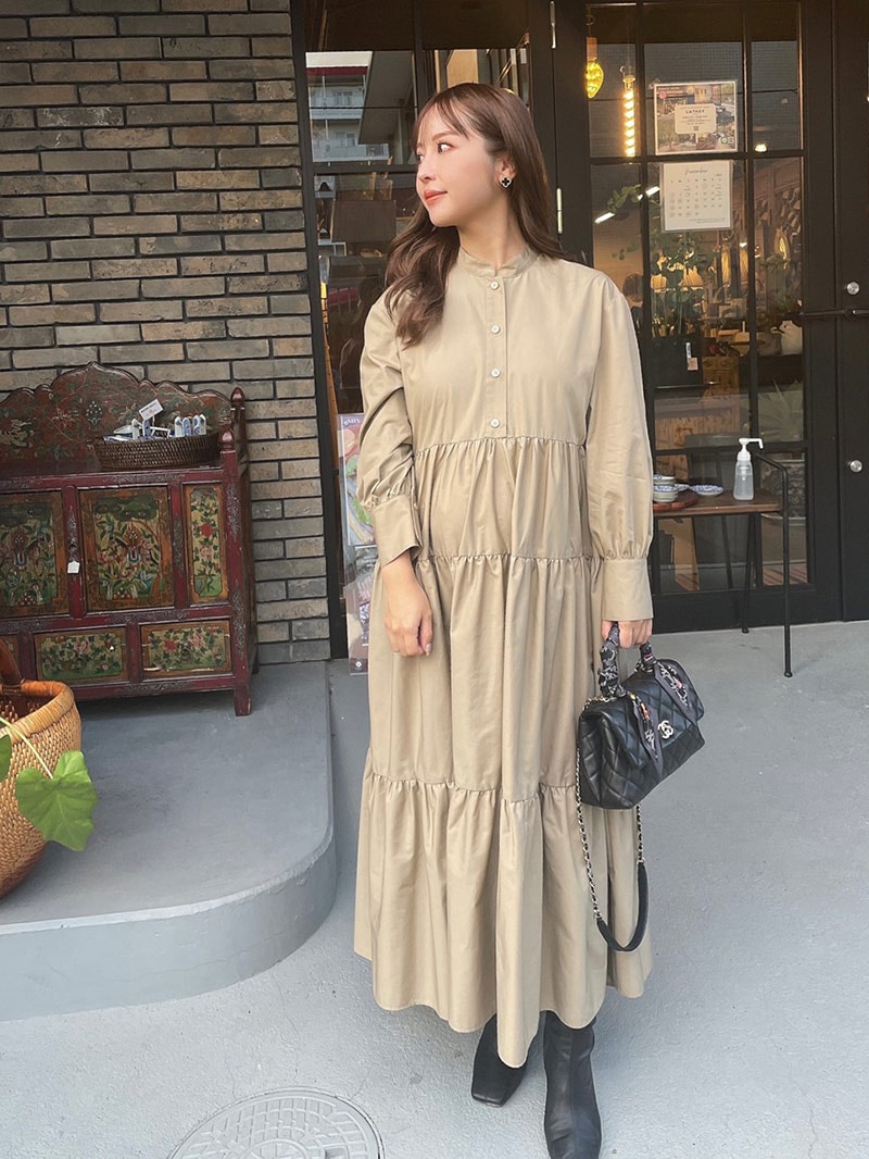 スタンドカラーティアードワンピ｜designed with Akane | ワンピース