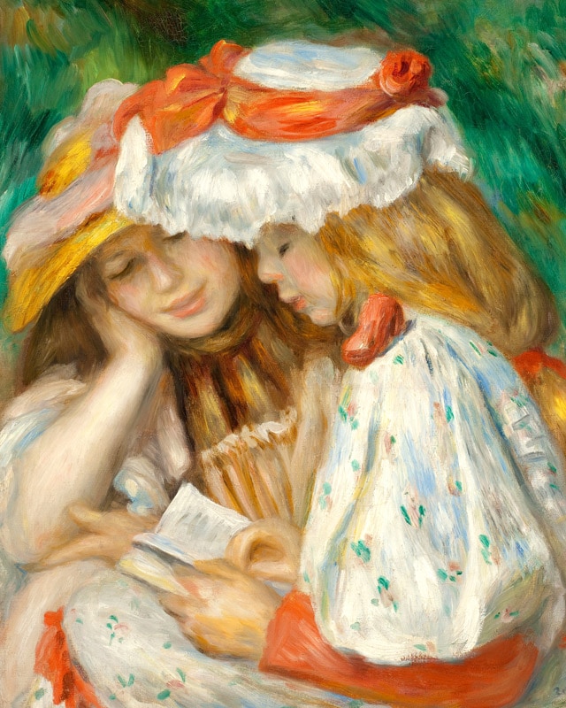 ルノワール 絵を描く二人の少女 ジクレーキャンバス複製画 額装品