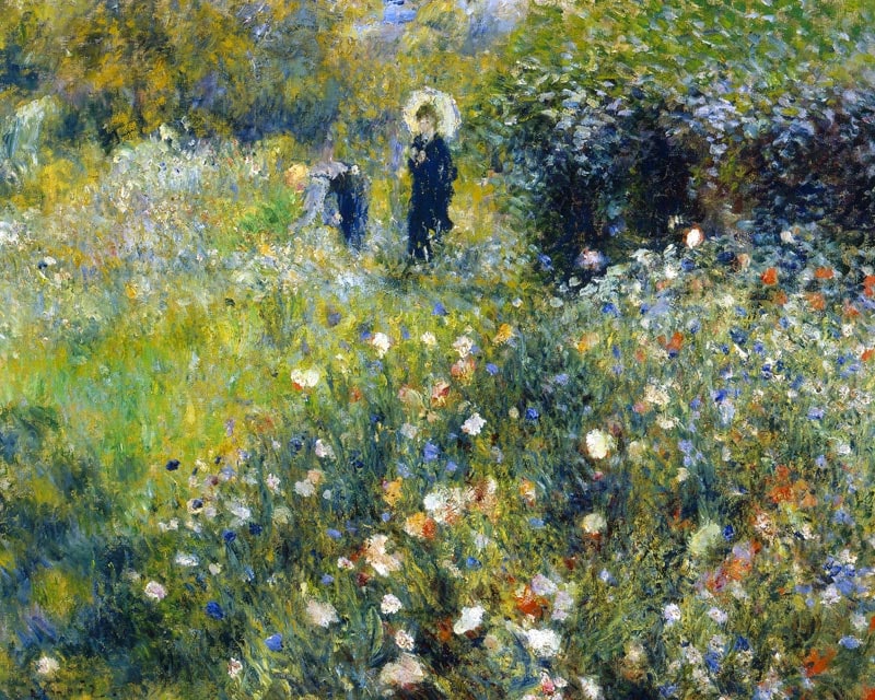 ルノワール 庭で日傘を持つ女性 ジクレーキャンバス複製画 額装品