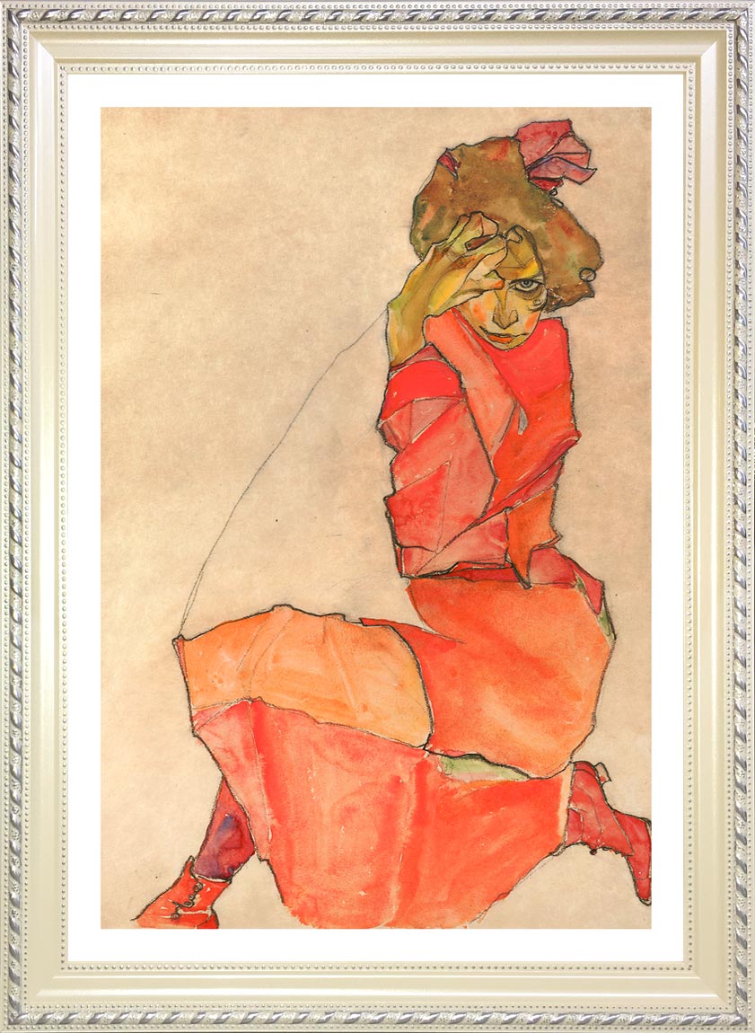 エゴン・シーレ Kneeling Female in Orange-Red Dress ジークレー