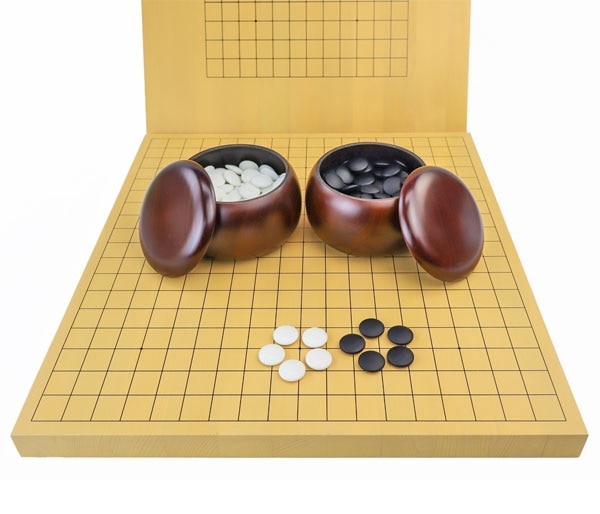 囲碁セット 13路19路両用新かや1寸卓上碁盤セット(ガラス碁石梅・プラ