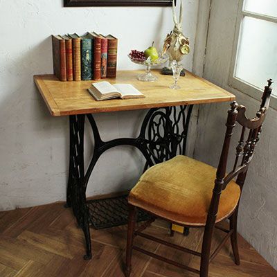 アンティーク SINGERミシン台テーブル イギリス 鉄足のソーイング