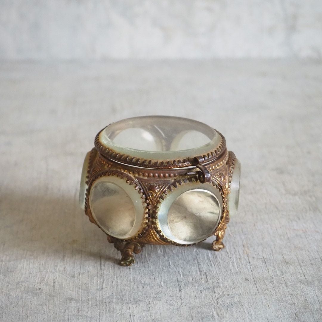 アンティーク ガラスと真鍮のジュエリーケース フランス クラシカルな