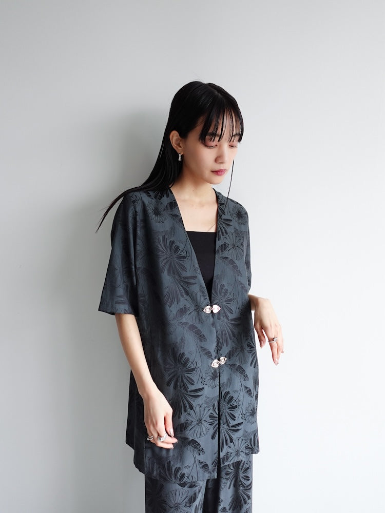 Satin Jacquard Collarless Jacket｜サテンジャガードカラーレス