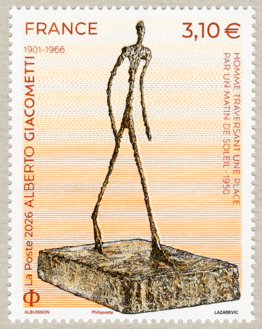 フランス 2026年美術切手アルベルト・ジャコメッティ - 趣味の切手専門