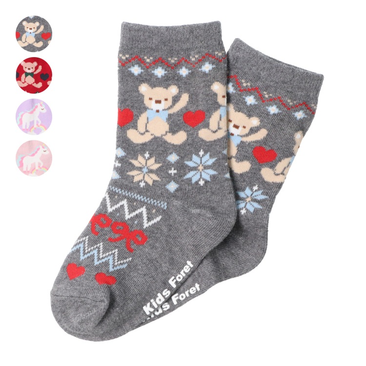 会員ランク別セール対象】くま・ユニコーン柄クルーソックス・靴下