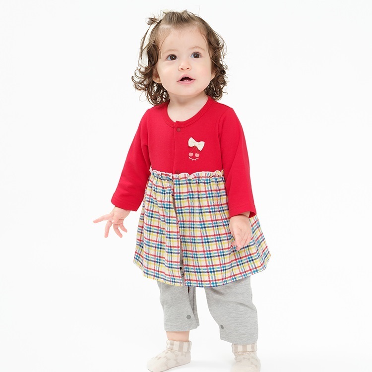 チェックスカート裏毛ロンパース カバーオール｜子供服・ベビー服の