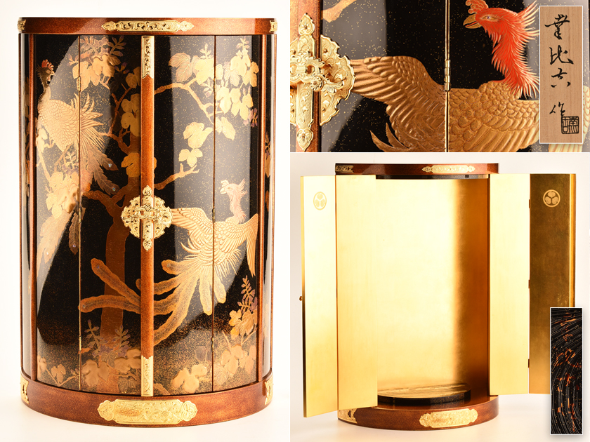 ヤフオク 【流】中山幸比古作 桐鳳凰蒔絵厨子 高53.5cm 共箱 出品中