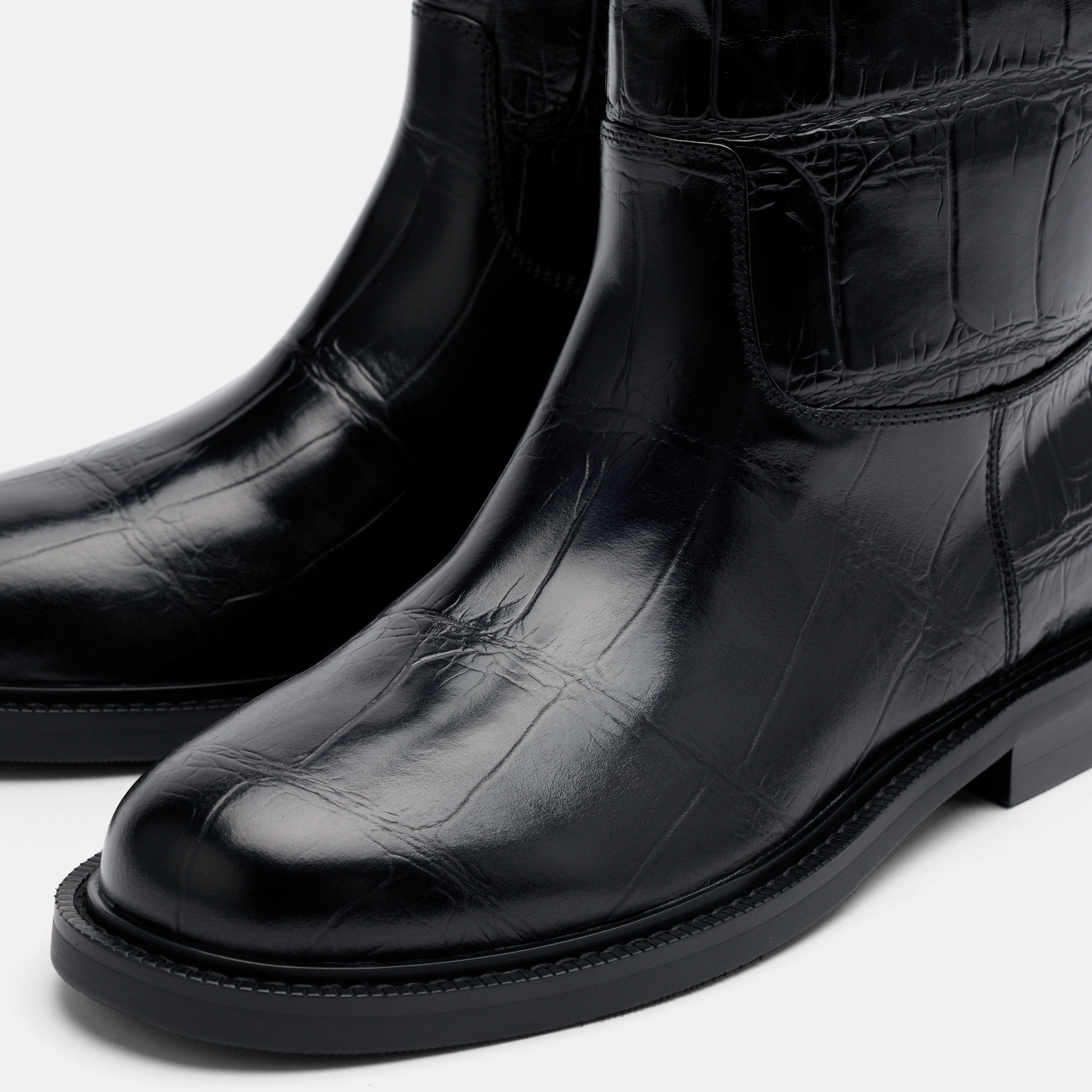 Blair Black Croc Leather Mid-Calf Riding Boots