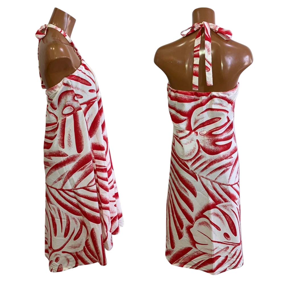 ハワイアン ワンピース スリーウェイ 3way ホワイト レッド モンステラ