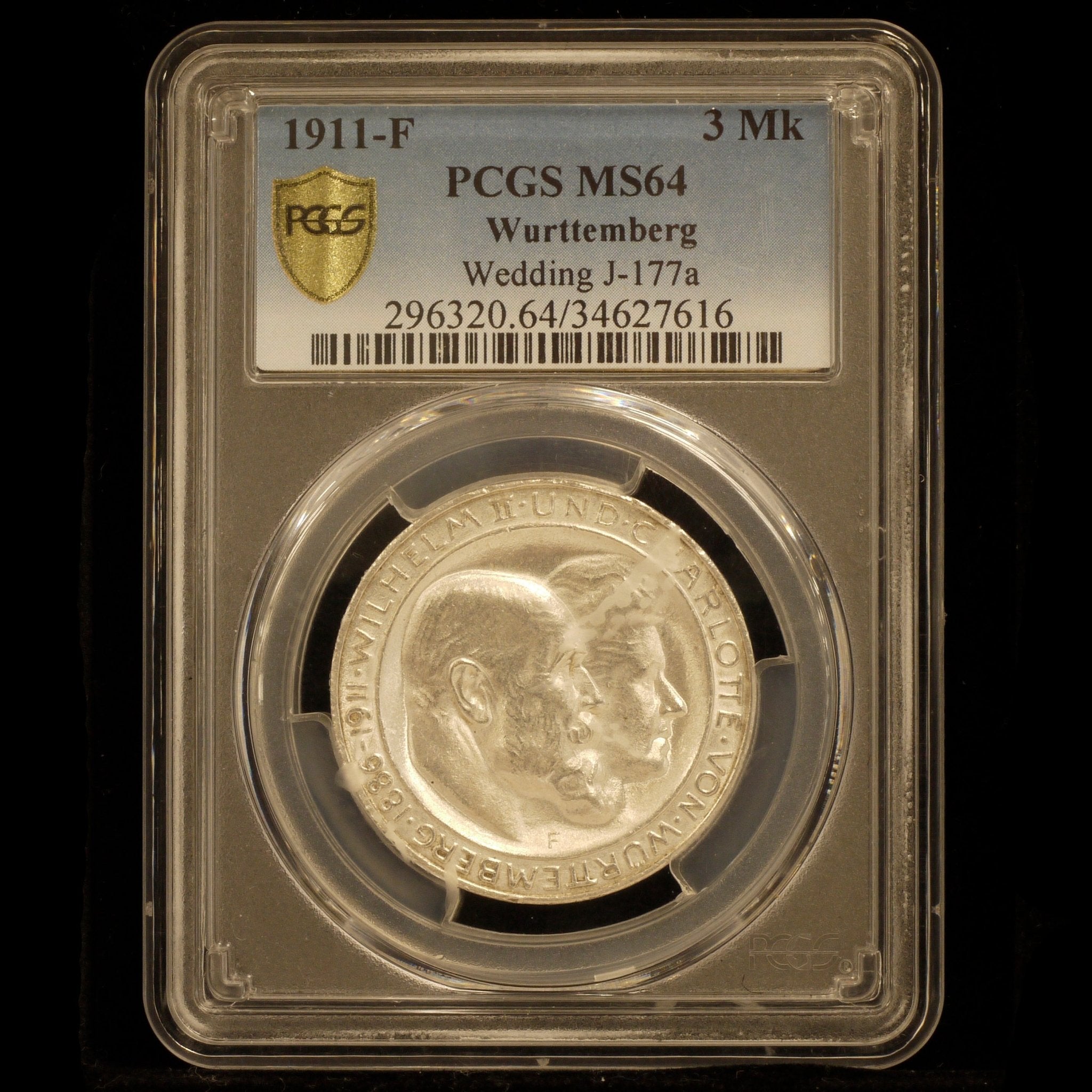 ドイツ 3マルク銀貨 1911年 ヴィルヘルム2世結婚25周年記念 PCGS MS64