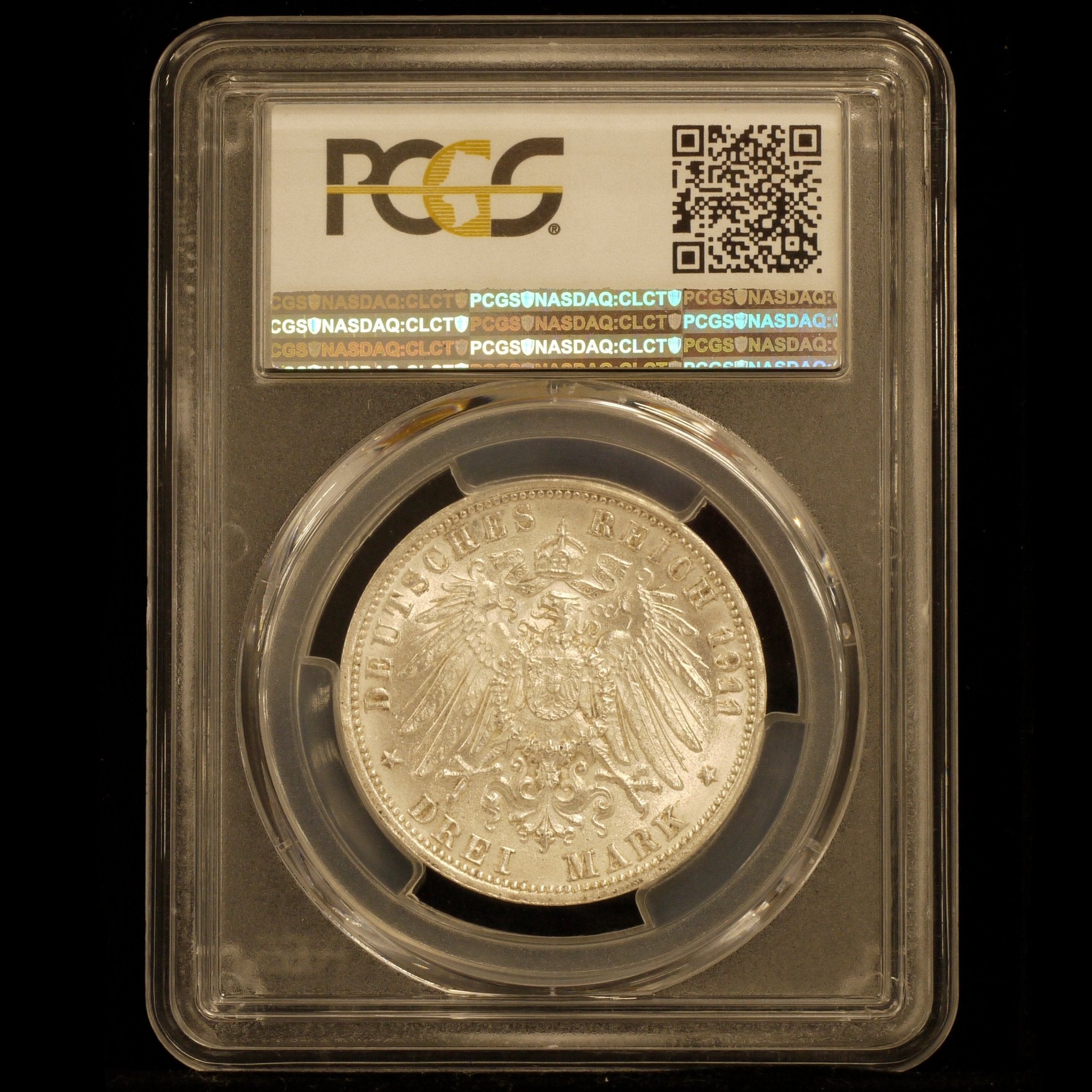 ドイツ 3マルク銀貨 1911年 ヴィルヘルム2世結婚25周年記念 PCGS MS64