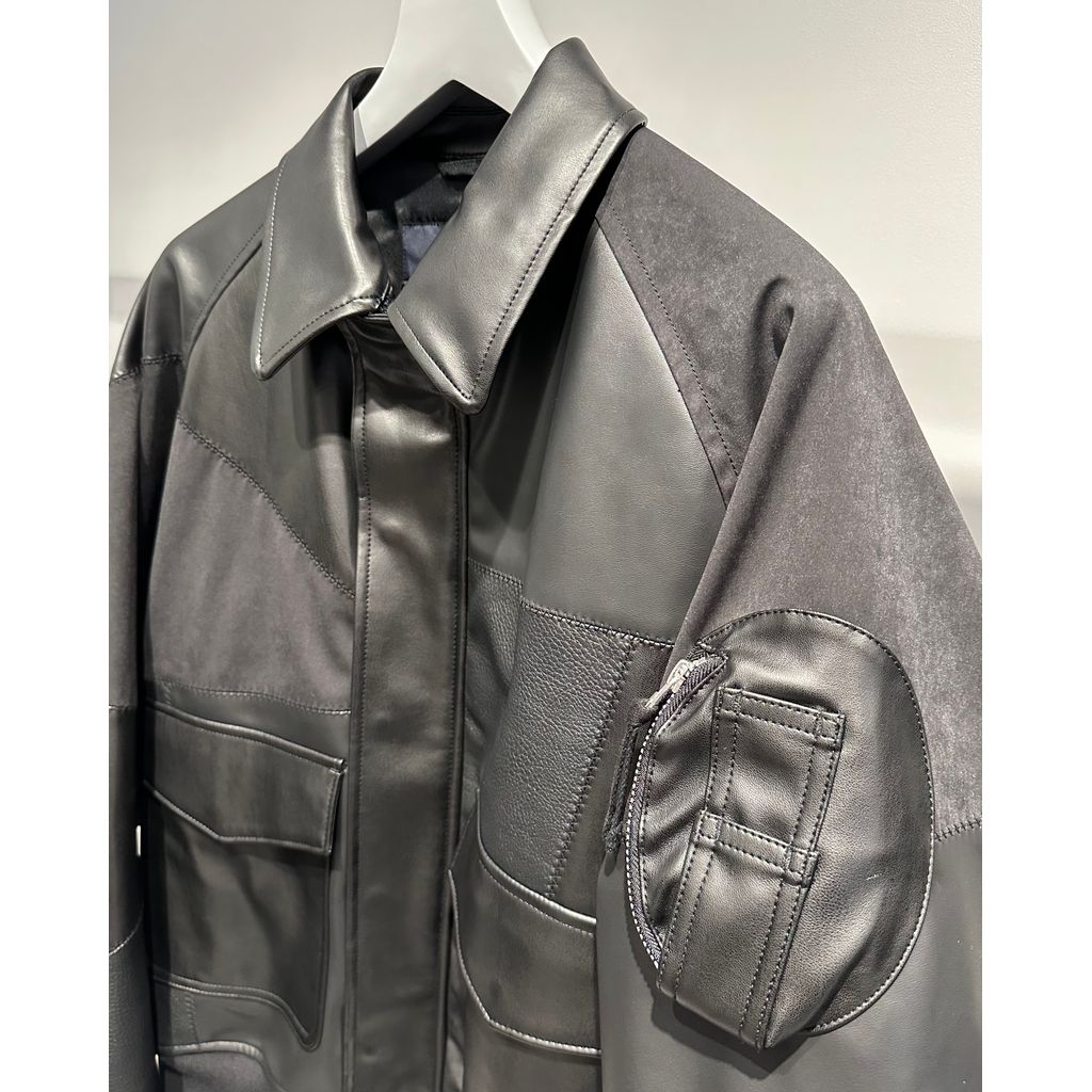 COMME des GARCONS HOMME SYNTHETIC LEATHER PATCHWORK BLOUSON（Black