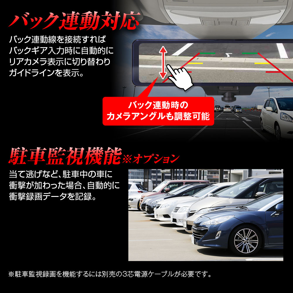 車内360°カメラ+60fps後方同時録画デジタルミラー MDR-I003A/MDR-I003B