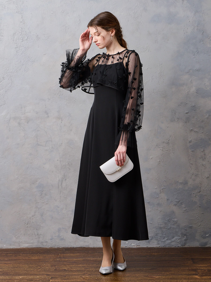 試着キャンペーン対象】3Dフラワー刺繍ボリュームスリーブブラウス