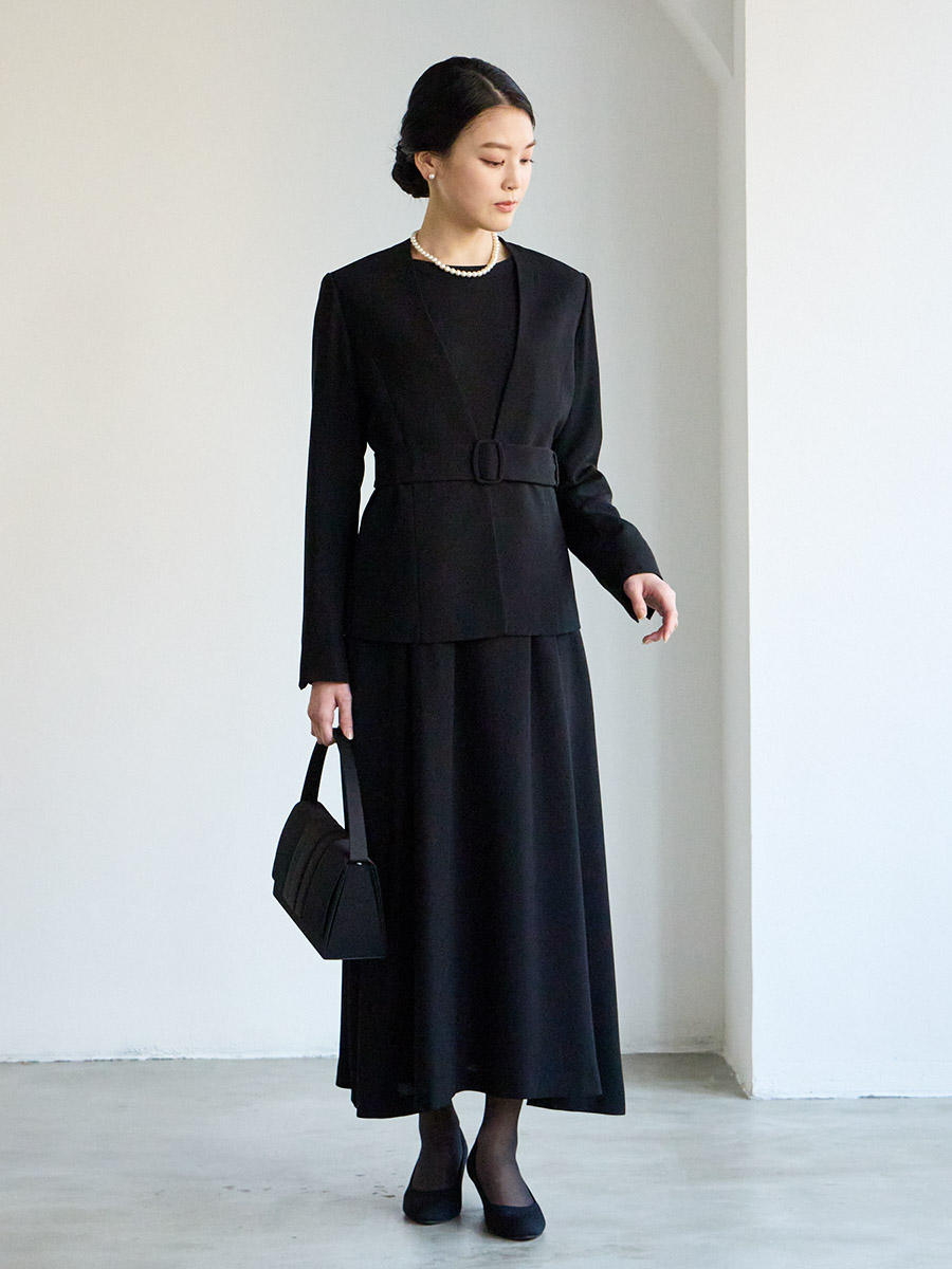 喪服・礼服】【WEB限定】ベルト付きブラックフォーマルアンサンブル