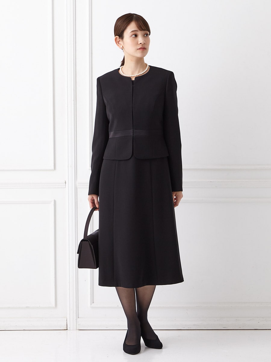 喪服・礼服】ブラックフォーマルアンサンブル（ウエスト切り替えノー