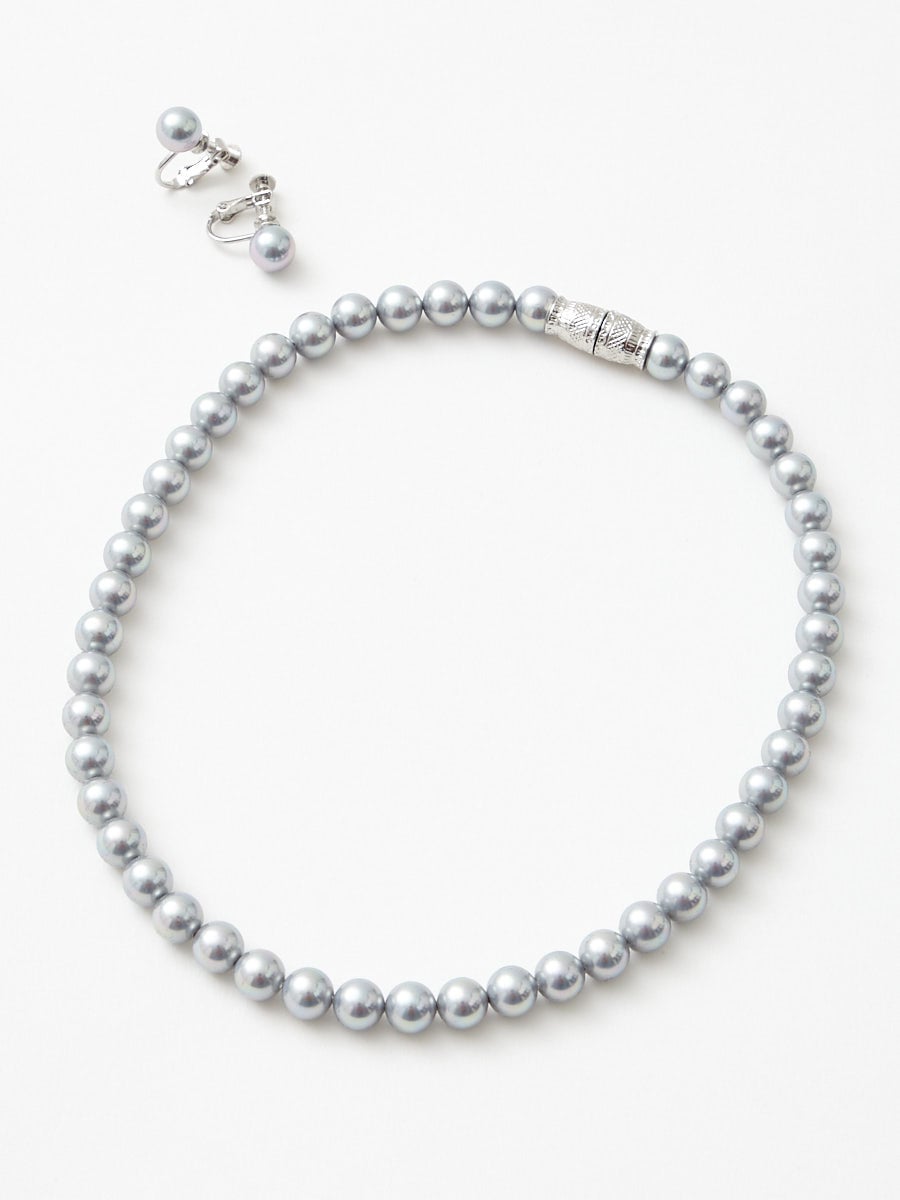 喪服・礼服用】純正国産貝パールネックレスセット(FREE ホワイト