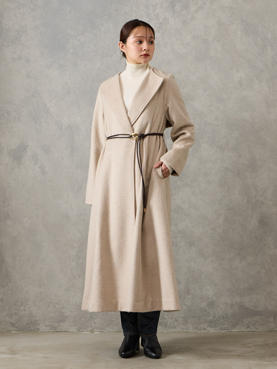 メランジウールライクニュアンスバックルベルトロングコート(M ライト