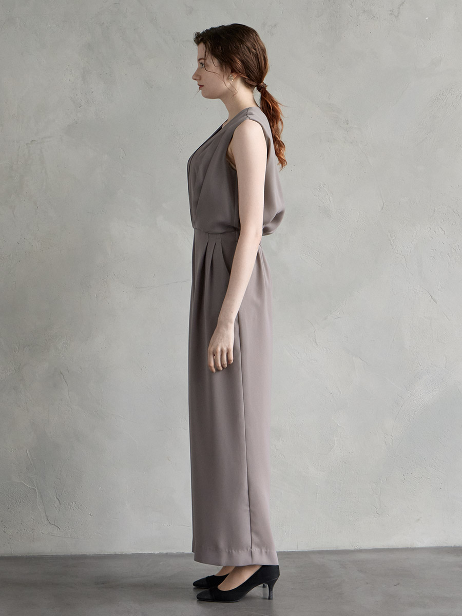 試着キャンペーン対象】ストレートパンツオールインワン(S グレー