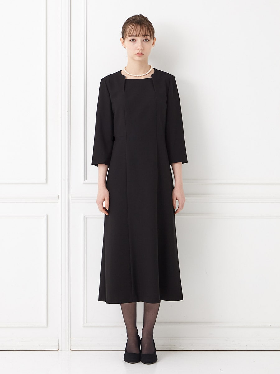 喪服・礼服】セミロング丈ブラックフォーマルアンサンブル（サテン