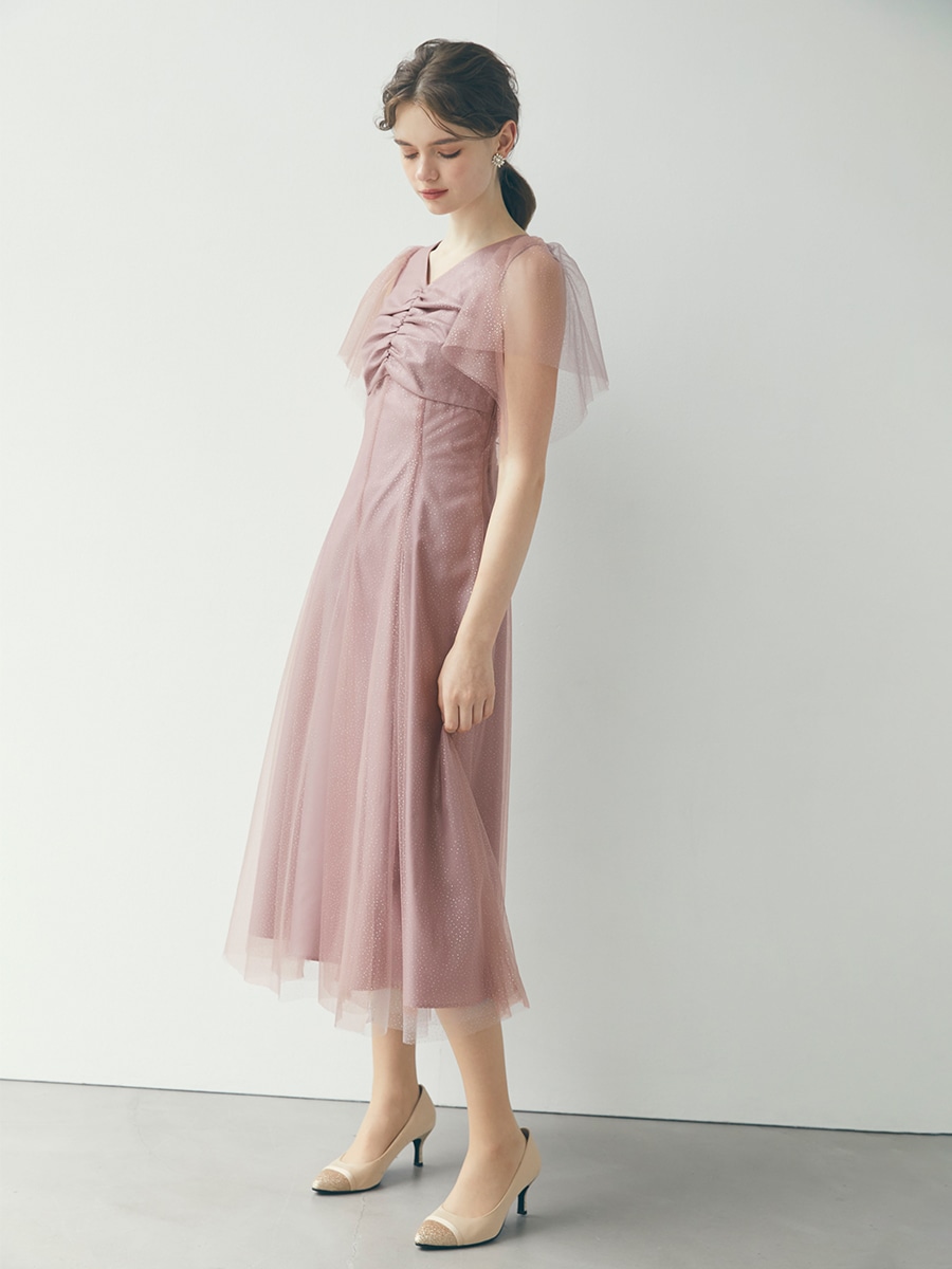 試着キャンペーン対象】グリッターチュールフロントギャザーレース