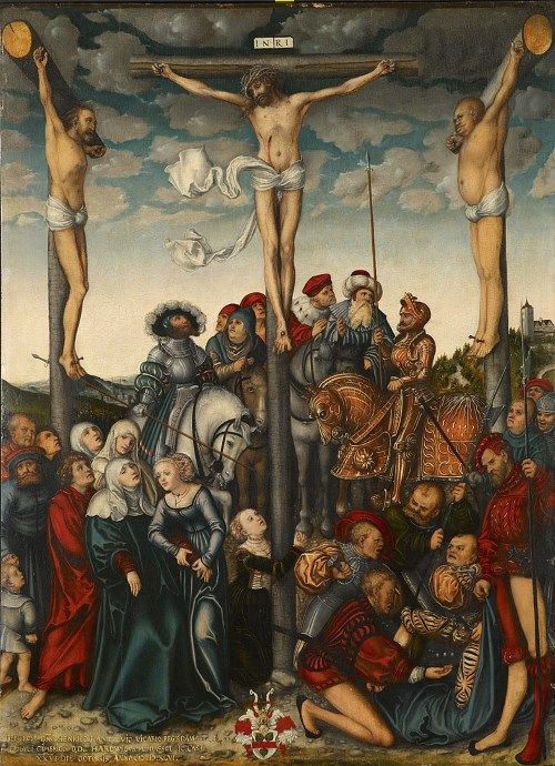 キリストの磔刑の絵画13点。十字架に釘で磔にされ、処刑される悲痛なる