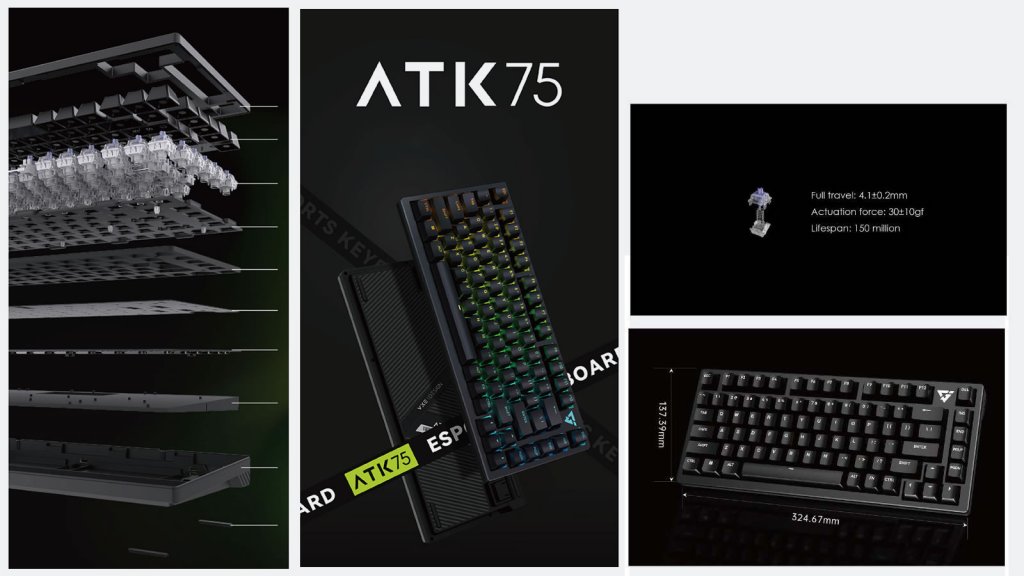 ラピッドトリガー搭載USBテンキーレス75%キーボードATK75にGateron 2.0