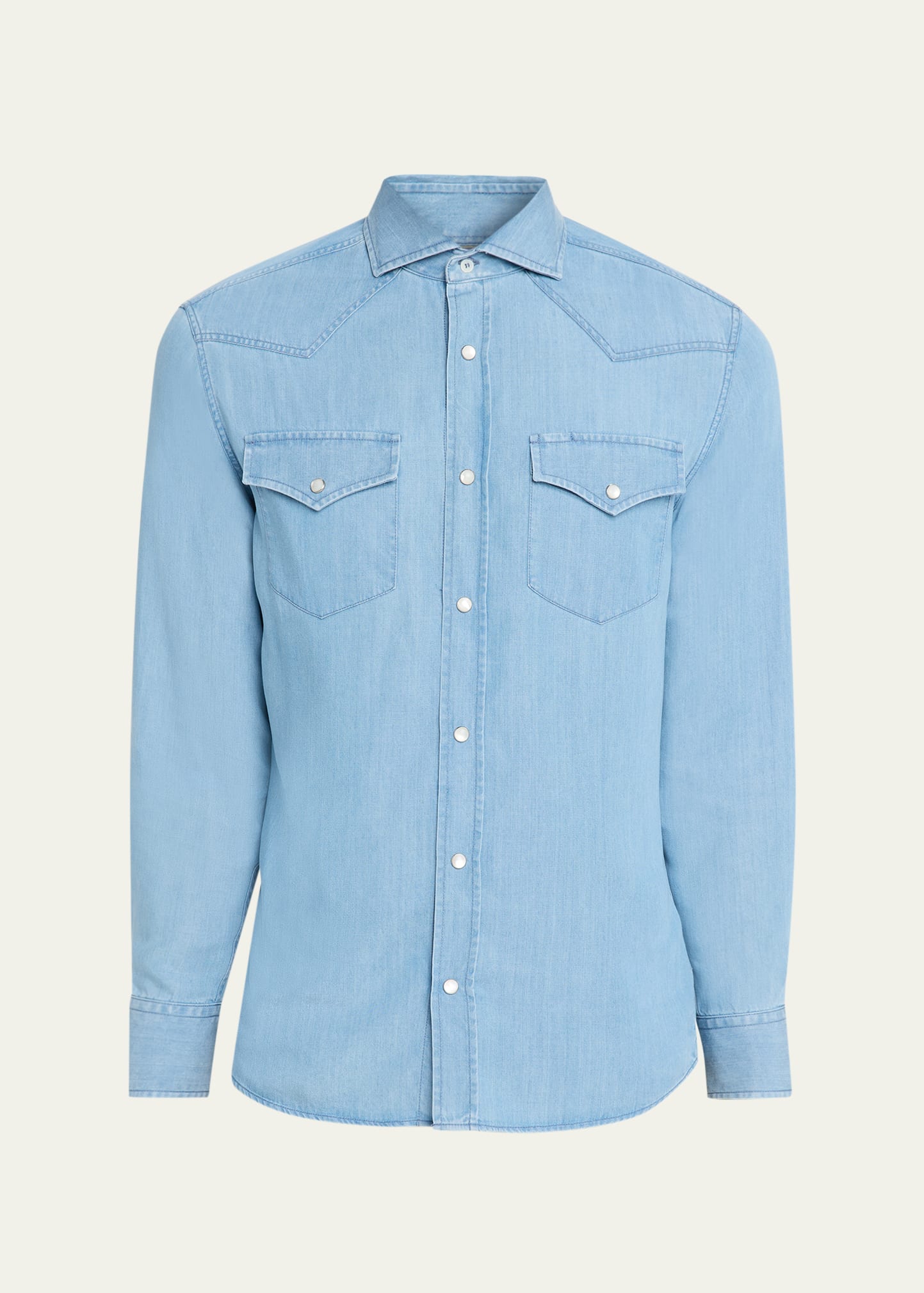 Brunello Cucinelli Mens Lightweight Denim Western Shirt - Bergdorf