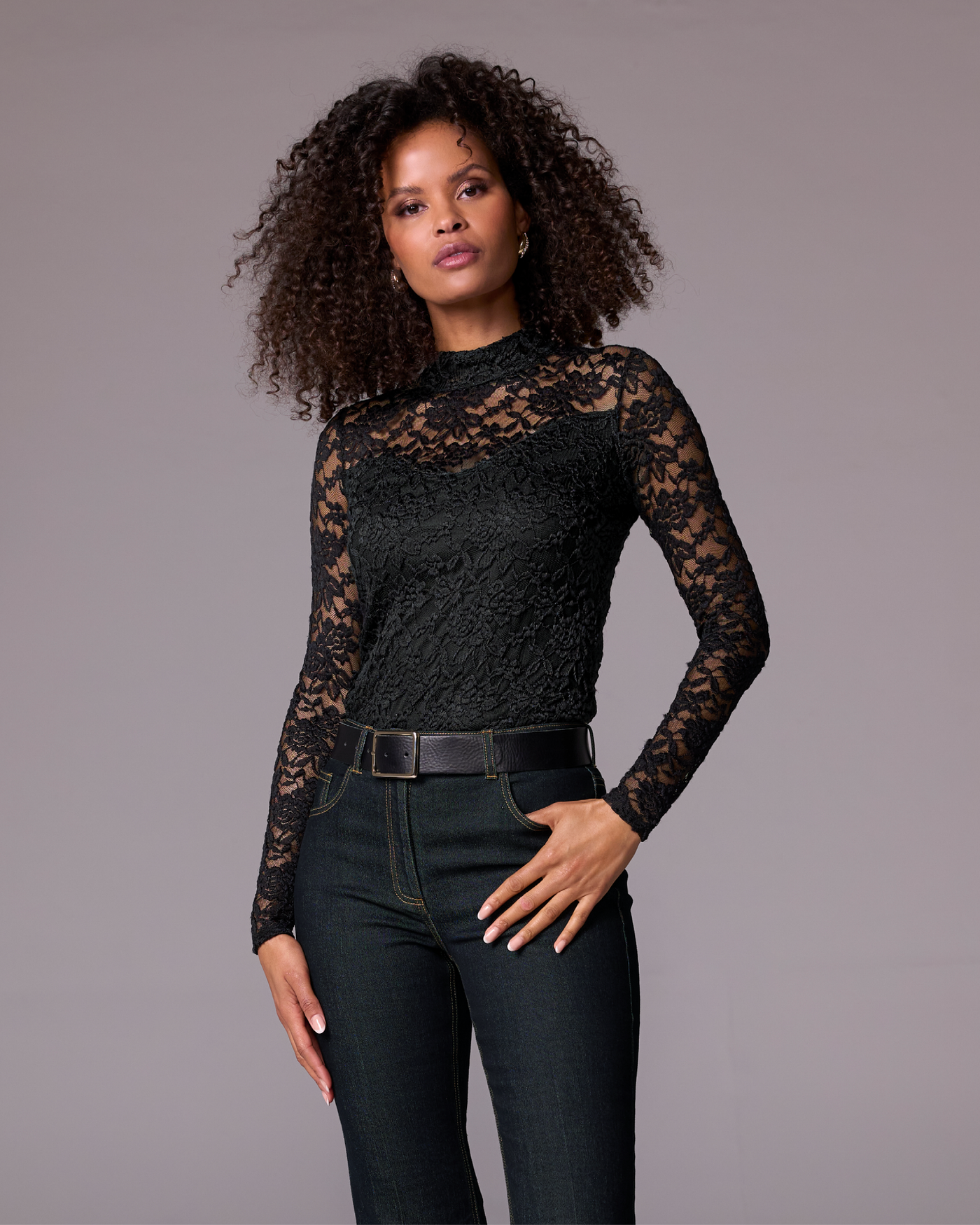 All Over Lace Mock Neck Top - Proper Black | Boston Proper