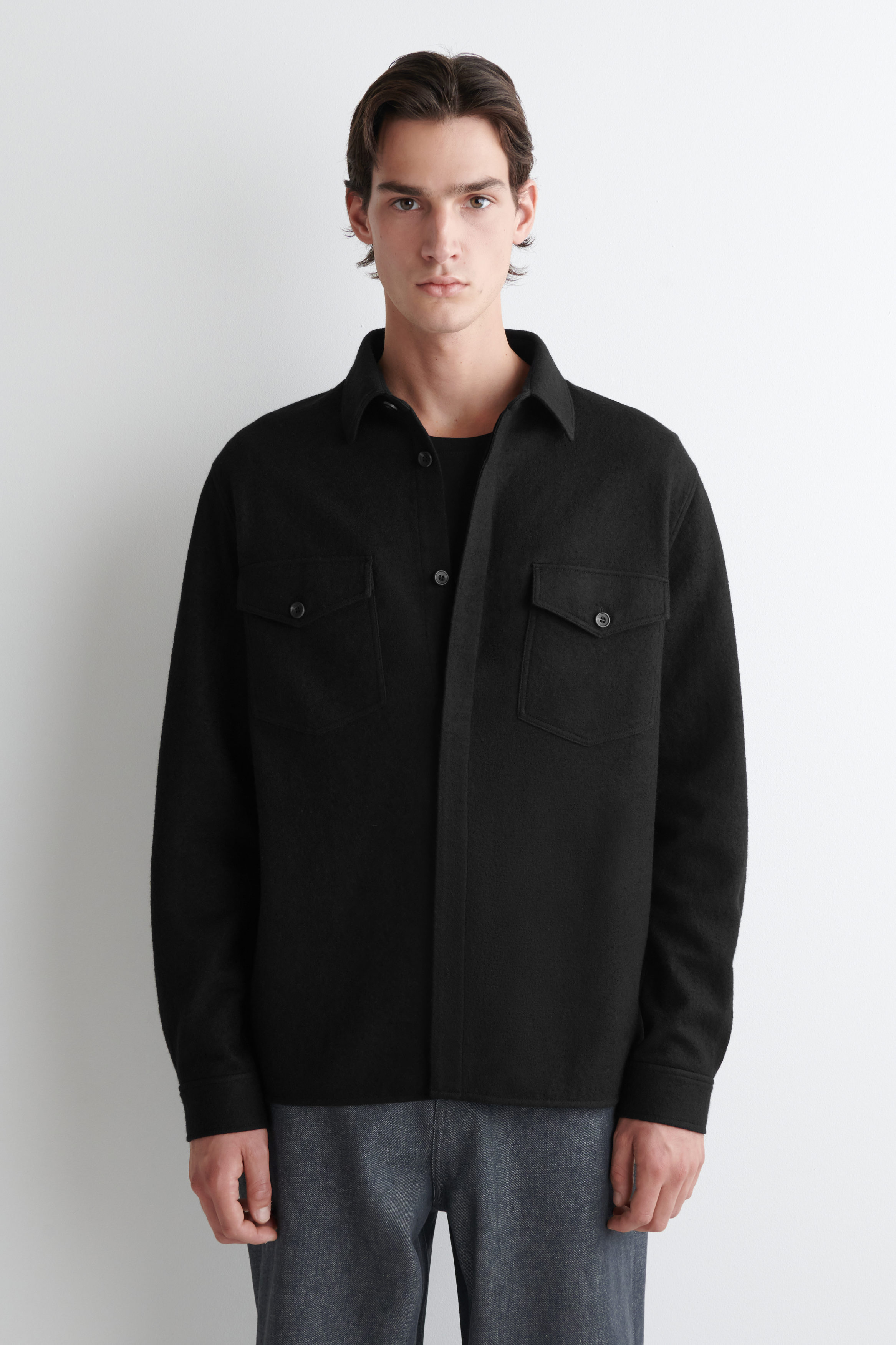 RELAXED BOILED-WOOL OVERSHIRT - BLACK | COS US