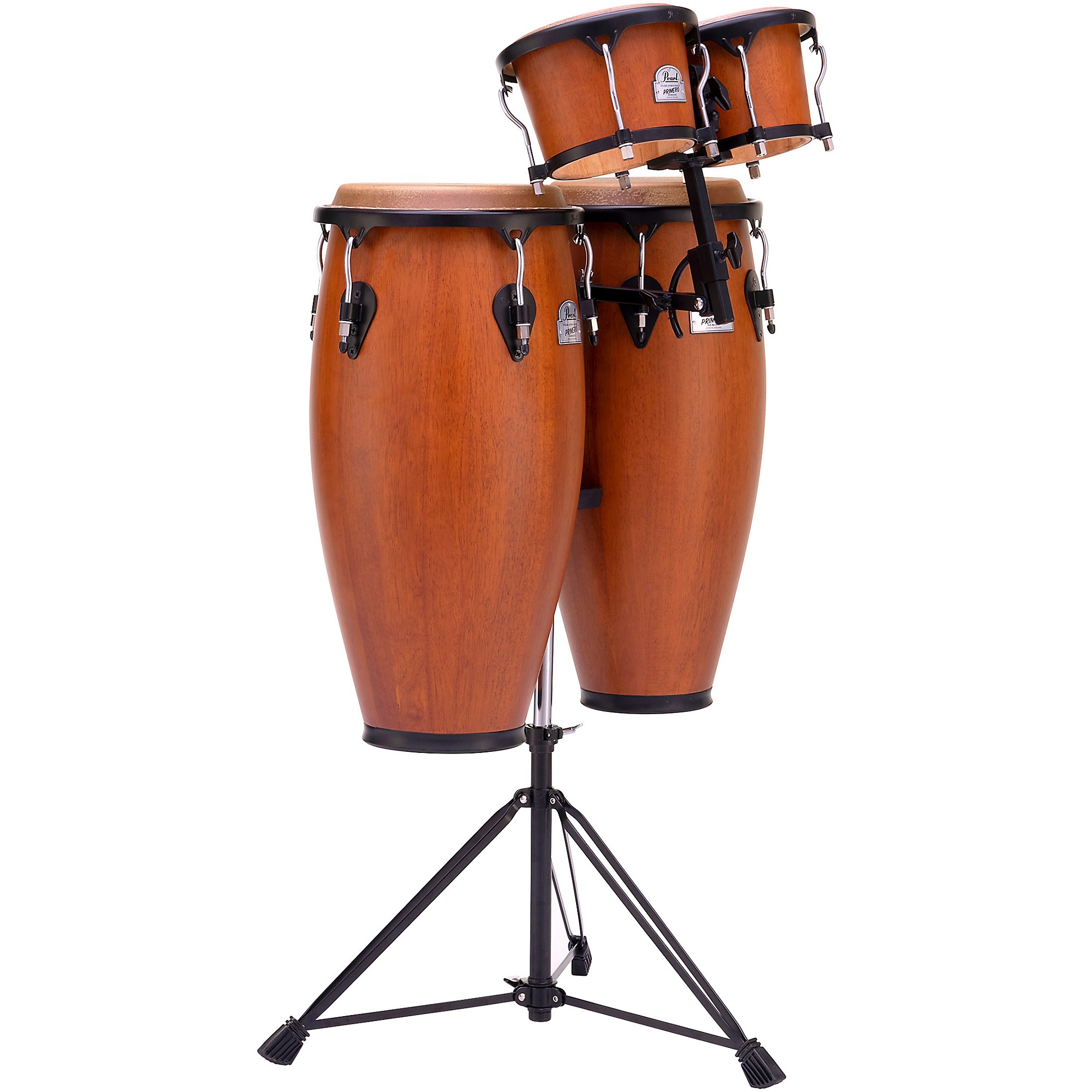 Pearl Primero Conga and Bongo Set With Stand in Mahogany Satin