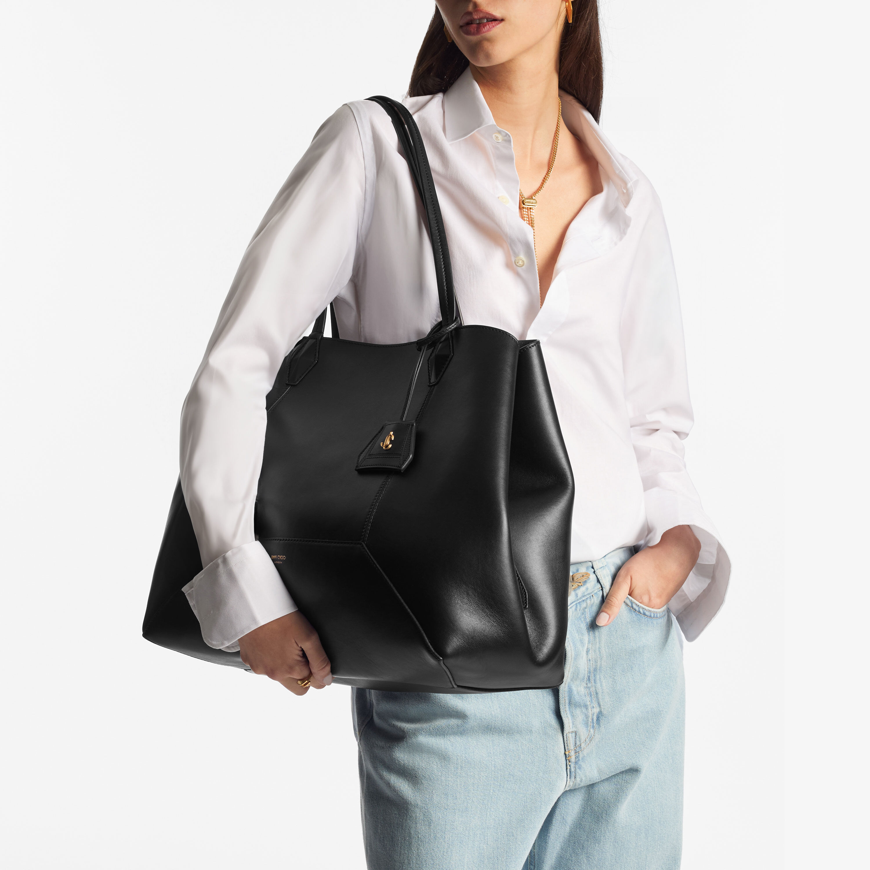 Diamond | Black Calf Leather Tote Bag | JIMMY CHOO