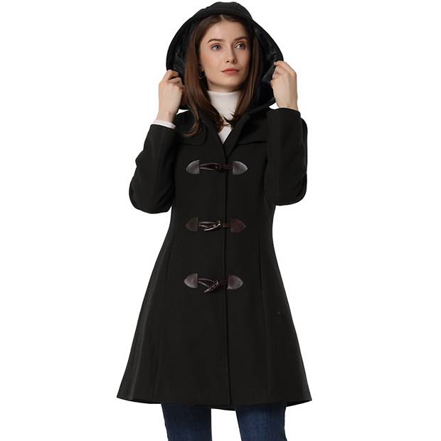 Women's Hooded Toggle Button Up Duffle Coat Winter Outwear