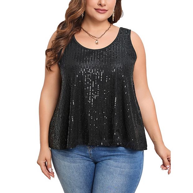 Sequin Tops Plus Size Glitter Tank Top Sleeveless Sparkle Shimmer