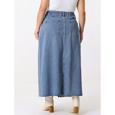 Women's Plus Size Casual Jean Skirt High Waisted Front Slit