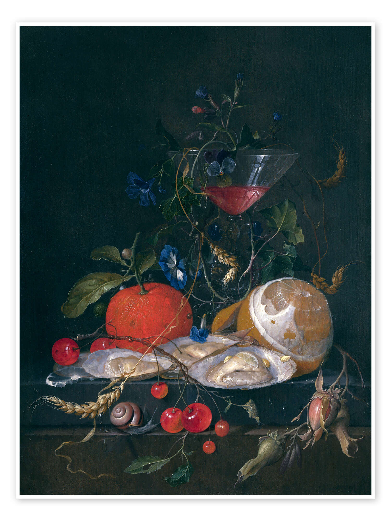 still life with a glass and oysters print by Jan Davidsz de Heem