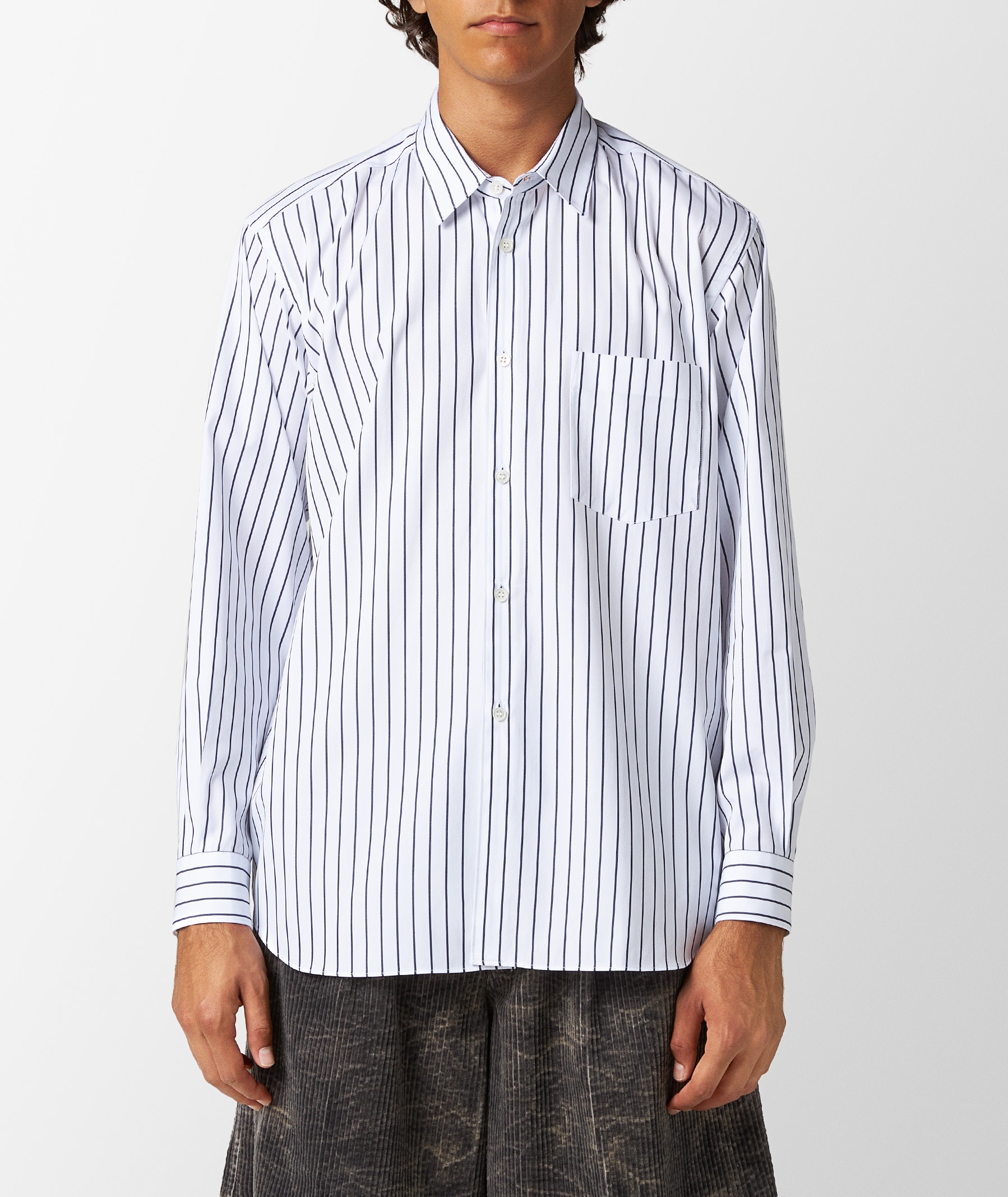 Comme des Garçons Shirt Striped Woven Shirt in White | SVD USA