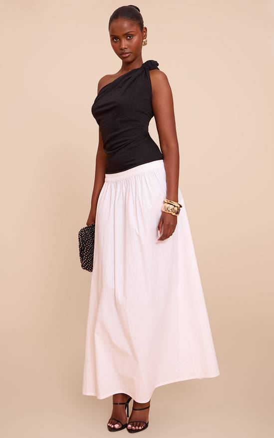 Tops | Black Floaty Woven One Shoulder Knot Detail Top