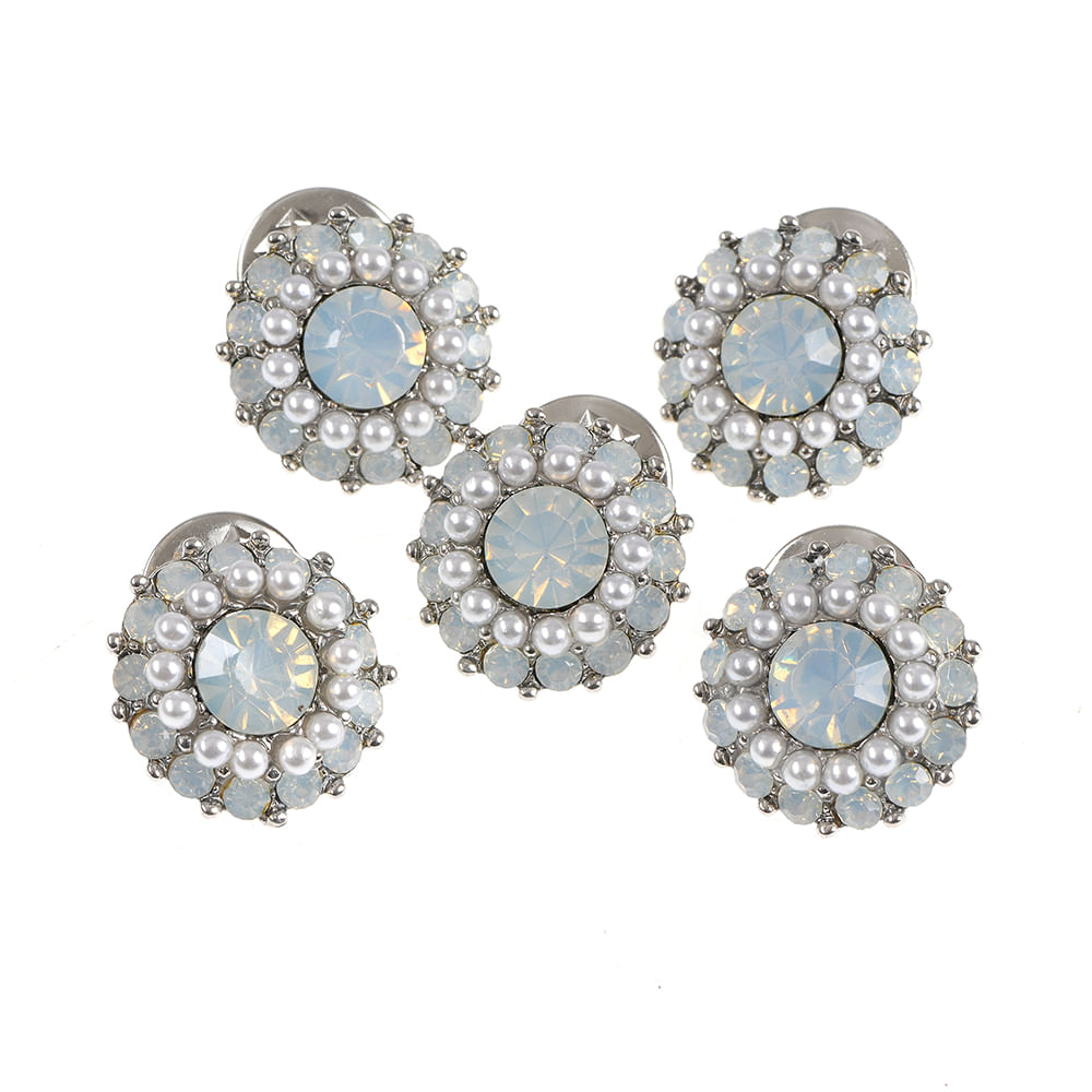 Set 5 brose martisor floare argintie cu pietre