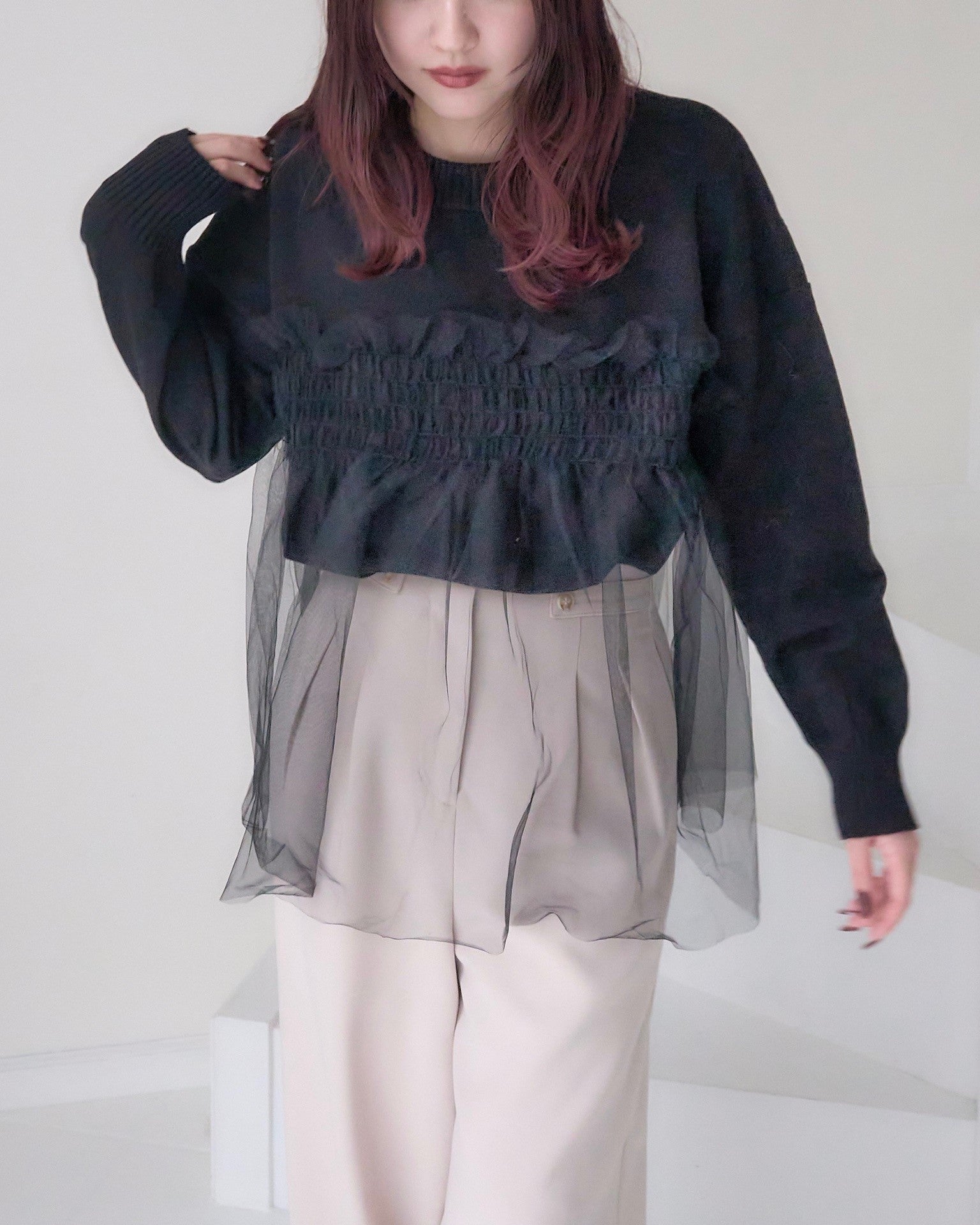 チュールビスチェ風レイヤードニット｜MELLOWNEON (メロウネオン) 公式