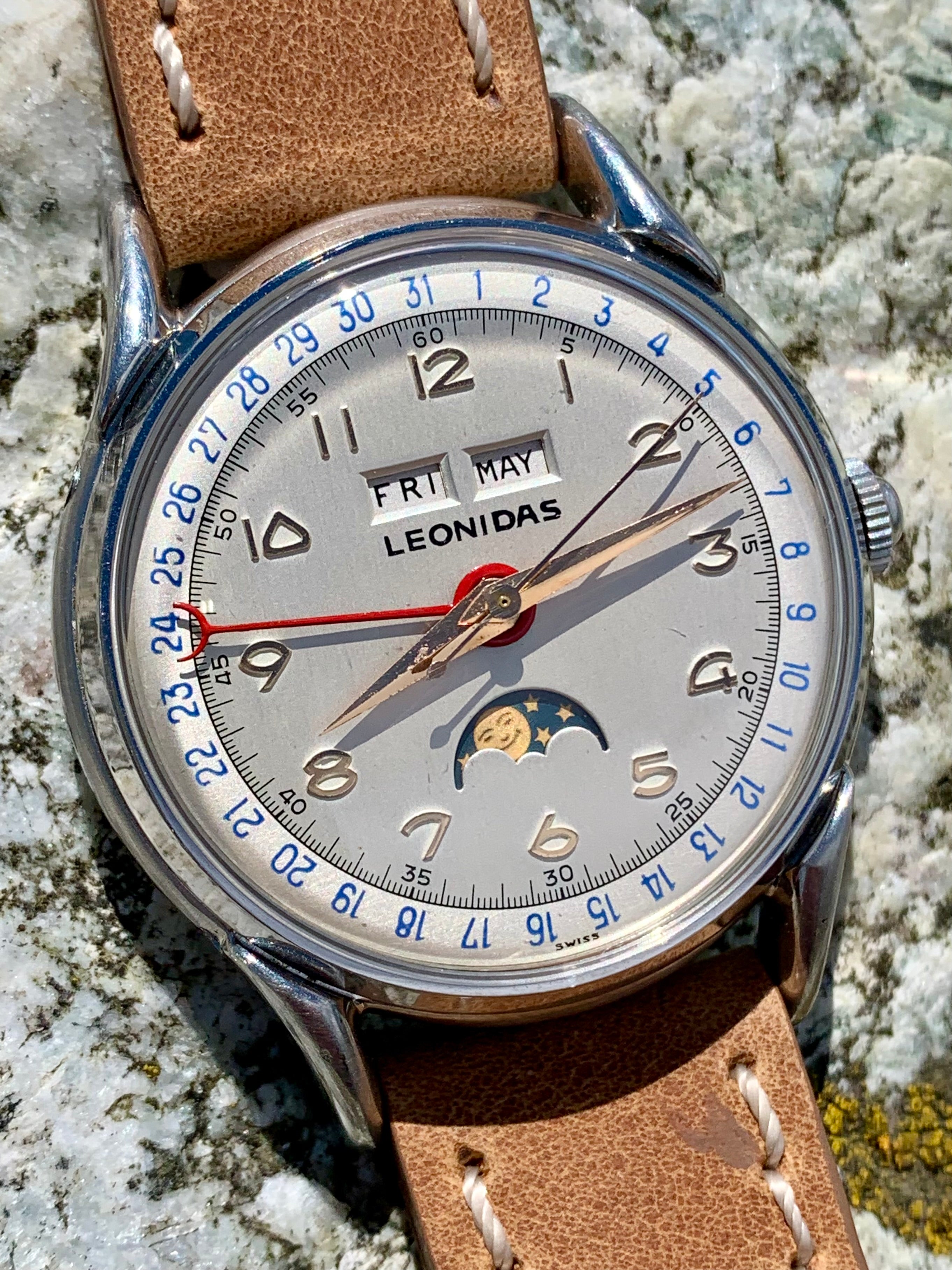 For Sale 1940's Leonidas Heuer Triple Date Moonphase Calendar