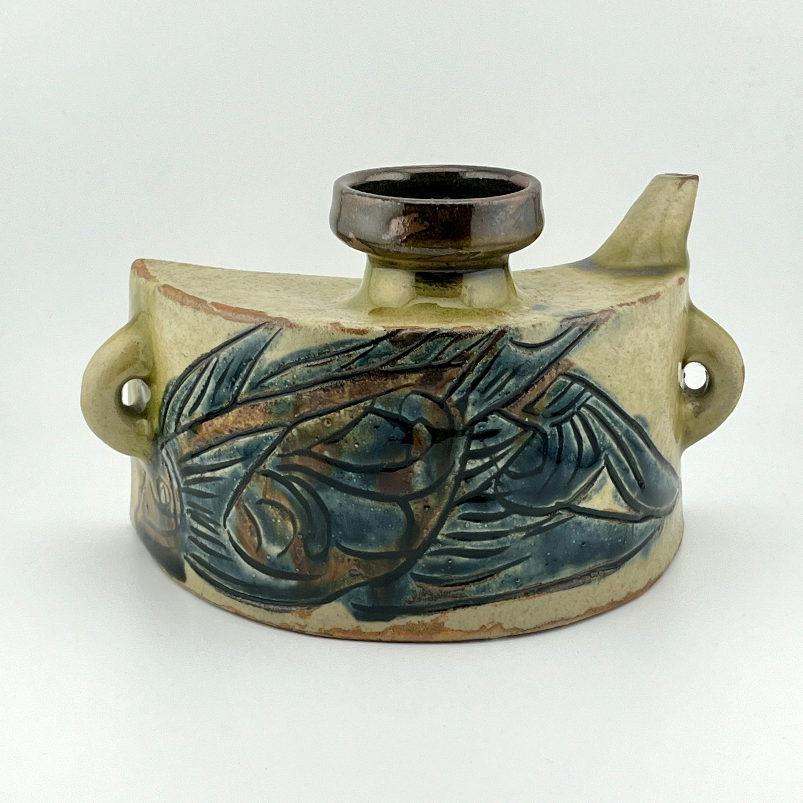 骨董 人間国宝 金城次郎 海老魚紋 高さ27.5cm 共箱 骨董 人間