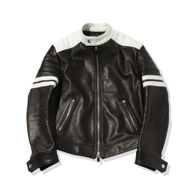 F2 バイカラーシングルライダース カウレザー ブラック×ホワイト