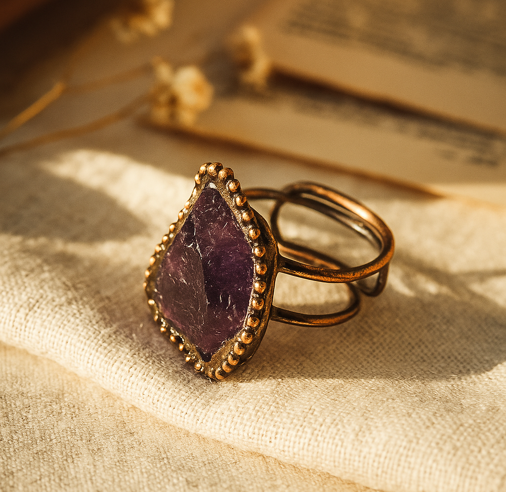 アメジスト 天然石ヴィンテージリング フリーサイズ 真鍮製