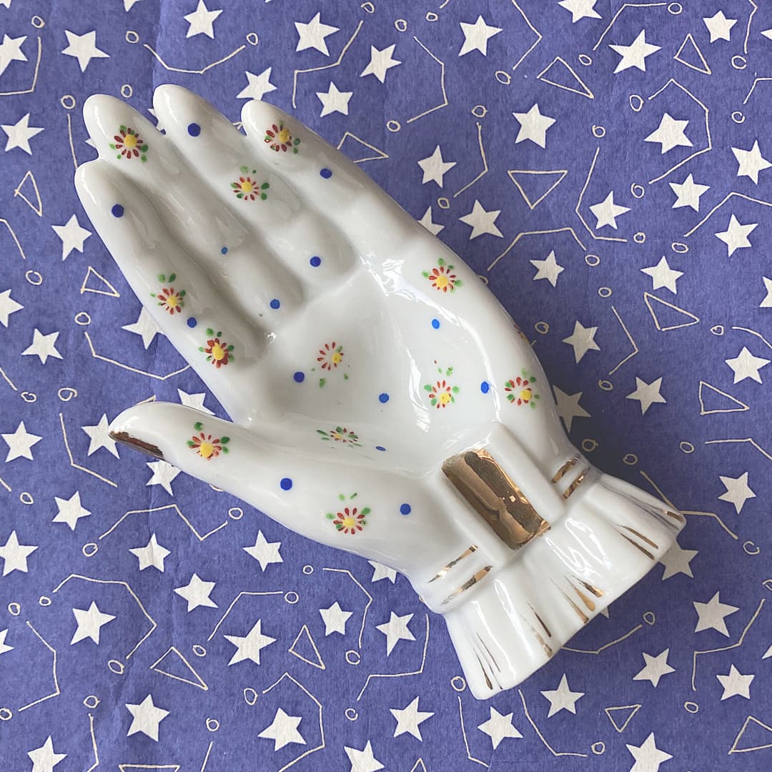 08小花紋のポーセリンハンドトレイ ゴールドトリム