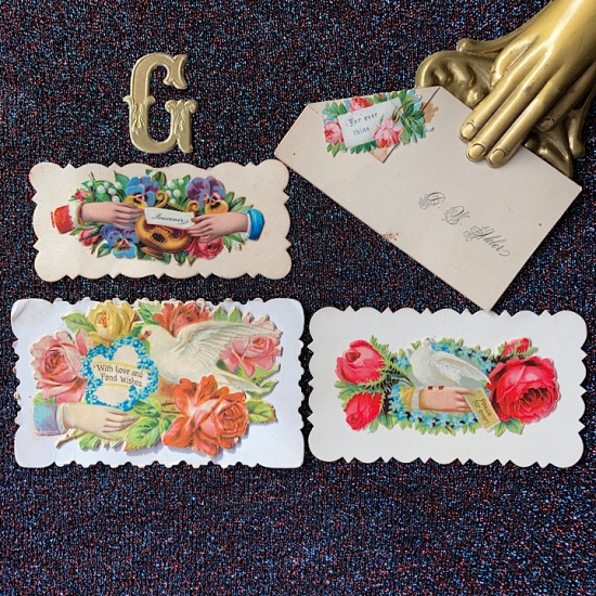 08G竪琴とパンジー、角に小さなクロモスのヴィクトリアン・コーリング