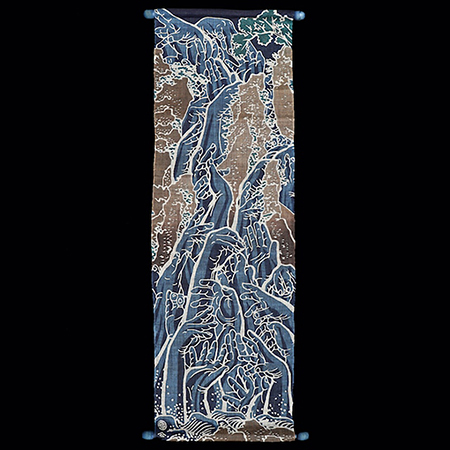 紺仁染織工房xOZー尾頭 山口佳祐〉本麻 藍染筒描き 「三十三応現身