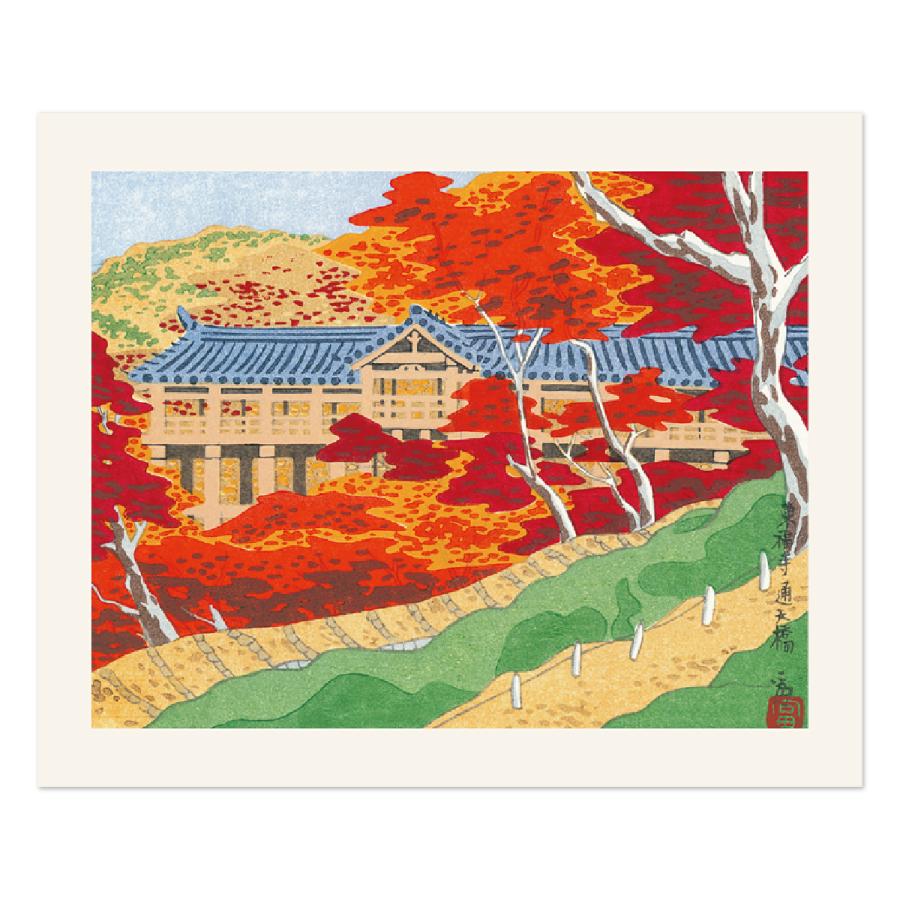 徳力富吉郎作＞手彫り手摺り木版画 色紙「春夏秋冬4枚セット 額付き